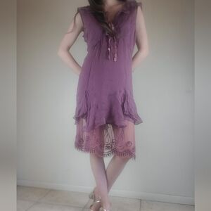 Age Of Love By Nataya Unique Purple Tie Bodice Lined Lovely Dress NWT Size L